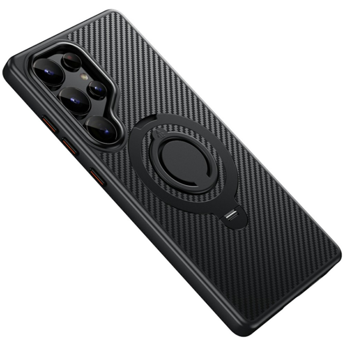 A-One Brand - Galaxy S25 Ultra Mobilskal MagSafe Carbon Fiber Kickstand - Svart
