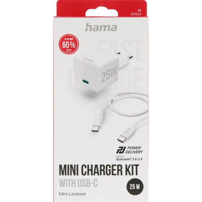 Hama - Hama Snabbladdare 25W USB-C Med USB-C 1.5m Kabel - Vit