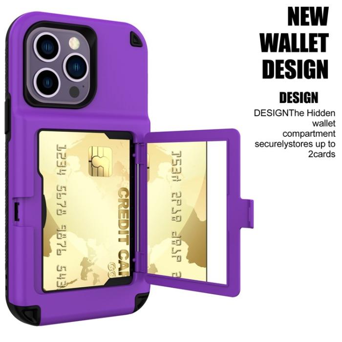OEM - iPhone 14 Pro Skal Korthållare Mirror Kickstand - Lila