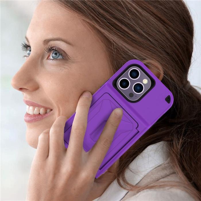 OEM - iPhone 14 Pro Skal Korthållare Mirror Kickstand - Lila