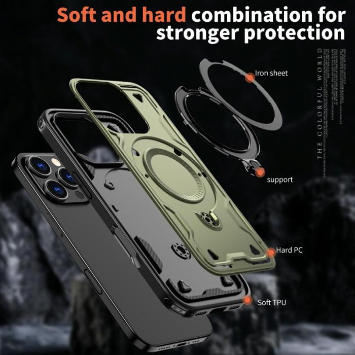 N/A - Mobilskal till iPhone 16 Pro Plast Militärt Skydd Med Ställ - Olivgrön