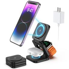 OEM - KU XIU X55 F&auml;llbar laddningsplatta f&ouml;r iPhone, Apple Watch, AirPods - Svart