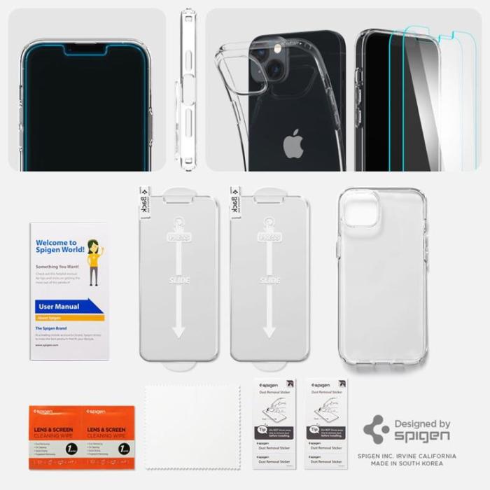 Spigen - Spigen iPhone 14 Plus Skärmskydd i Härdat Glas (2-Pack) + Skal Crystal Pack