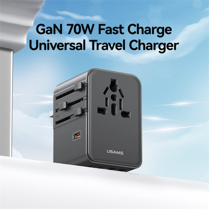 USAMS - USAMS Väggladdare 3x USB-C - 2x USB-A 70W CC310 T68 - Svart