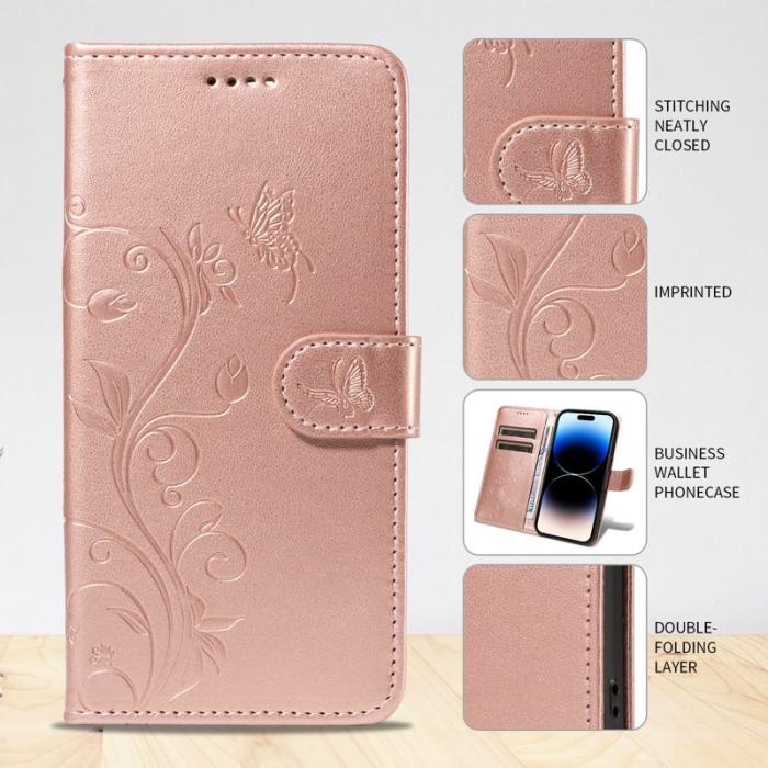 OEM - Samsung Galaxy A57 Plånboksfodral Konstläder Blommönster Ställ - Rosa Gold