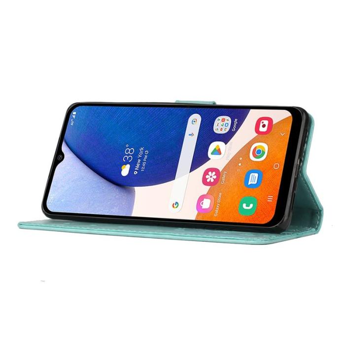 OEM - Samsung Galaxy S26+ Plånboksfodral Konstläder Blomma Prägling - Blå