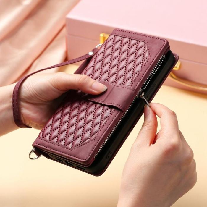 A-One Brand - iPhone 11 Plånboksfodral Rhombus Grid - Vinröd