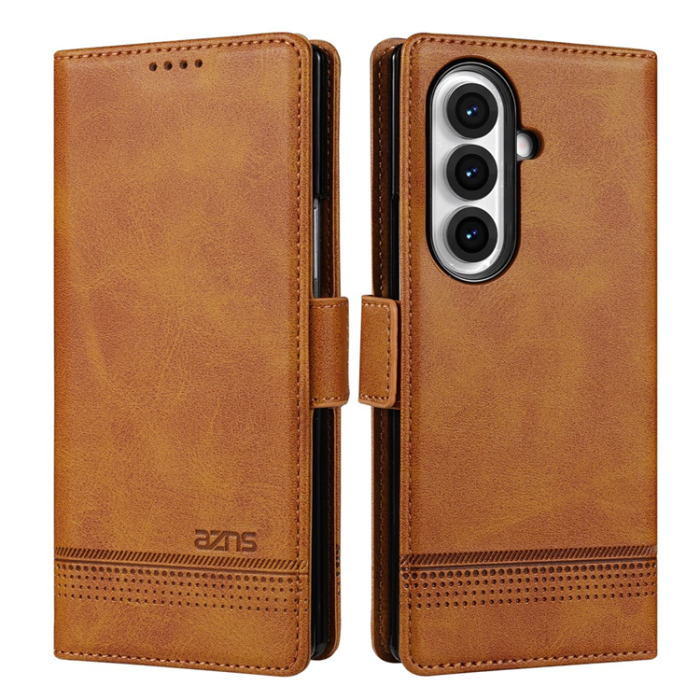 AZNS - AZNS Galaxy Z Fold 7 Plånboksfodral Cowhide Läder - Brun