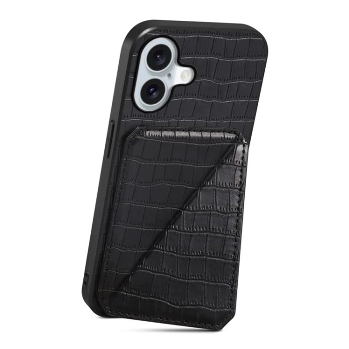 A-One Brand - iPhone 17 Mobilskal Korthållare Crocodile Textured - Svart