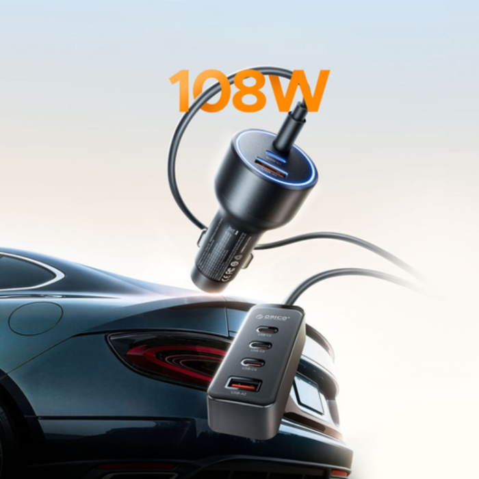 ORICO - ORICO ChargeClip Billaddare 108W med 2x USB-A + 4x USB-C - Svart