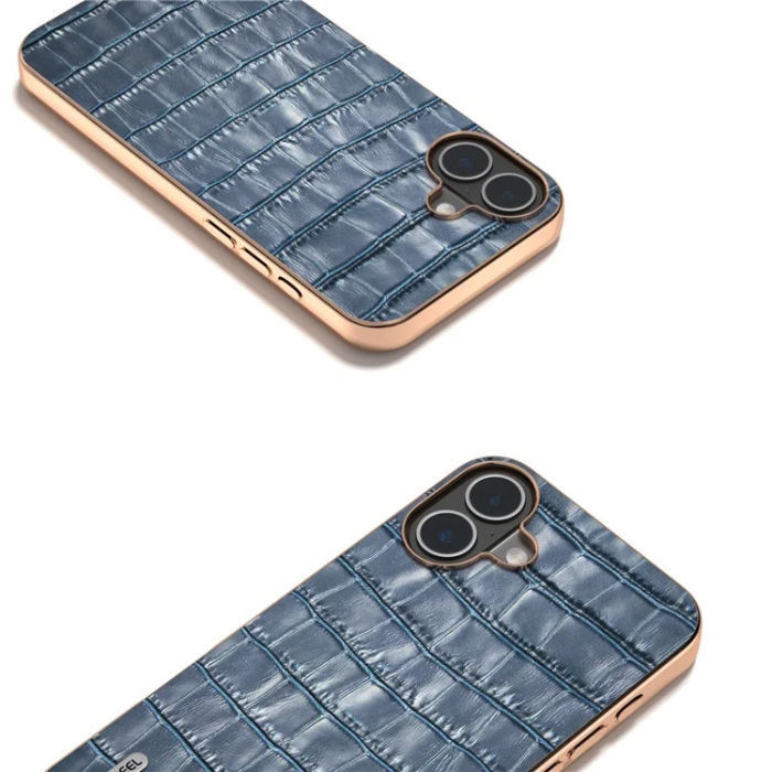 ABEEL - ABEEL iPhone 16 Plus Mobilskal Äkta läder Crocodile - Blå