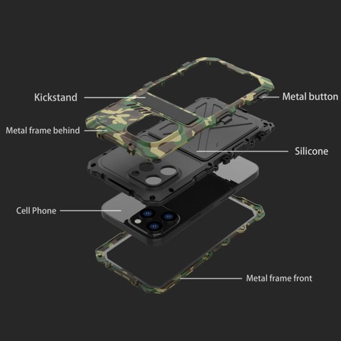 R-JUST - R-JUST Mobilskal till iPhone 14 Plus Silikon Metall Stötabsorberande Kamouflage