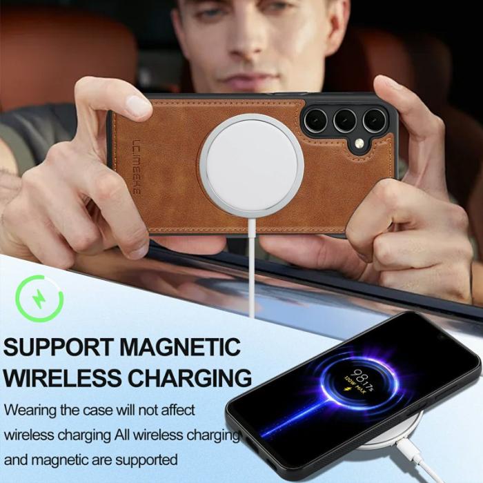 LC.imeeke - LC.IMEEKE Mobilskal för Samsung Galaxy S26 Magnetiskt Konstläder + TPU - Brun