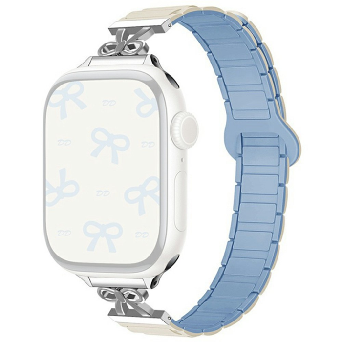 A-One Brand - Apple Watch 38/40/41/42mm Armband Magnetic Bowknot - Blå/Vit