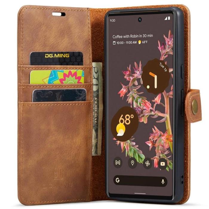 DG.MING - DG.MING Google Pixel 7 Plånboksfodral Detachable 2in1 Äkta läder - Brun