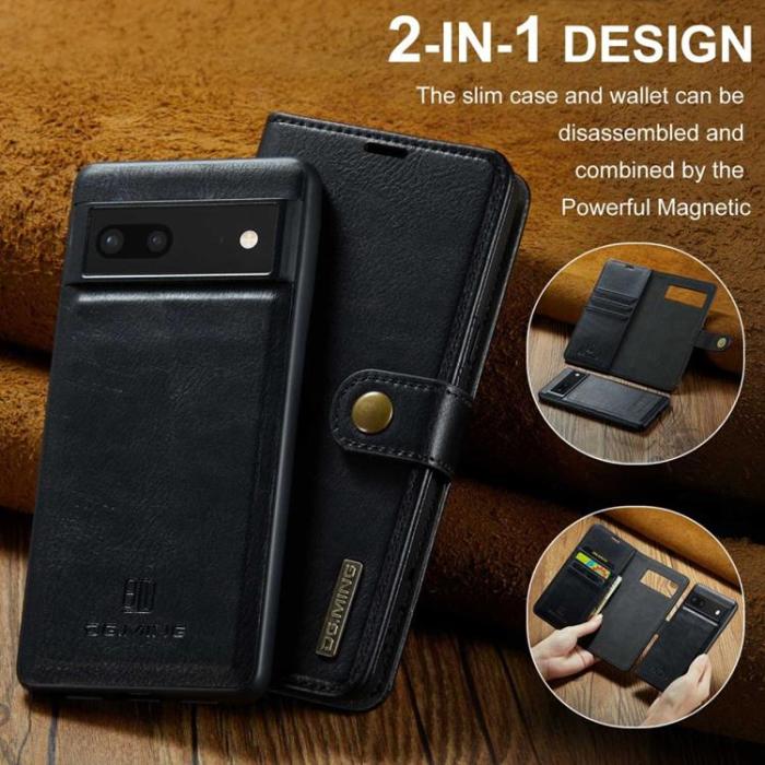 DG.MING - DG.MING Google Pixel 7 Plånboksfodral Detachable 2in1 Äkta läder - Svart