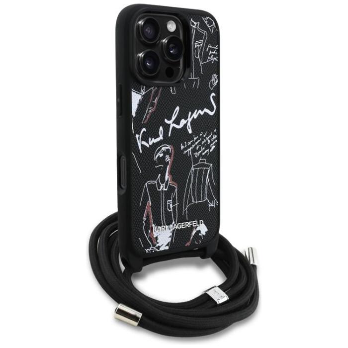 KARL LAGERFELD - Karl Lagerfeld iPhone 16 Pro Max Mobilskal Crossbody Grained Pattern - Svart