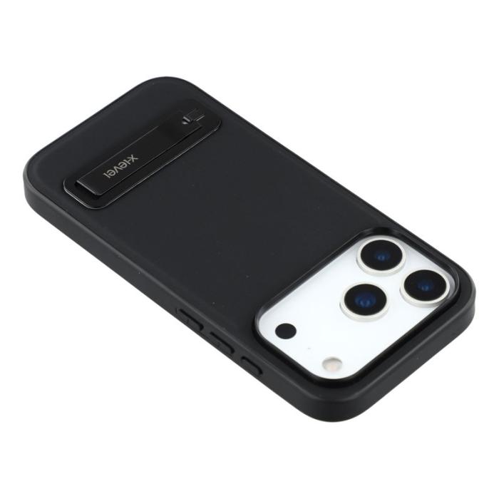 X-Level - X-LEVEL iPhone 17 Pro Fodral Konstläder belagt TPU Med Ställ - Svart