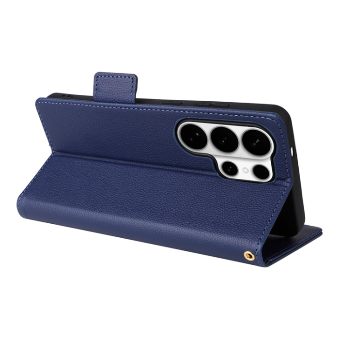 A-One Brand - Galaxy S26 Ultra Plånboksfodral Litchi Läder med Rem - Mörkblå