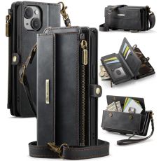 Caseme - Caseme iPhone 13 Plånboksfodral RFID Blocking Zipper - Svart
