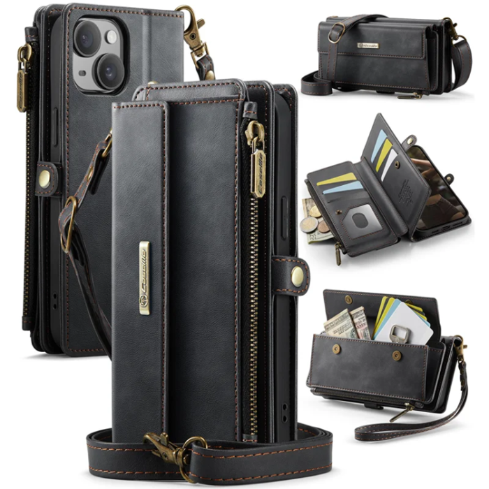 Caseme - Caseme iPhone 13 Mini Plånboksfodral RFID Blocking Zipper - Svart