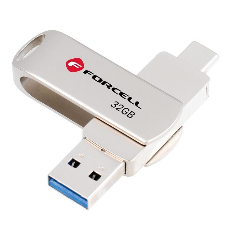 Forcell Pendrive 32GB USB 3.2 Gen 1(USB-A/USB-C) - Silver | 3712 | AlltMobil