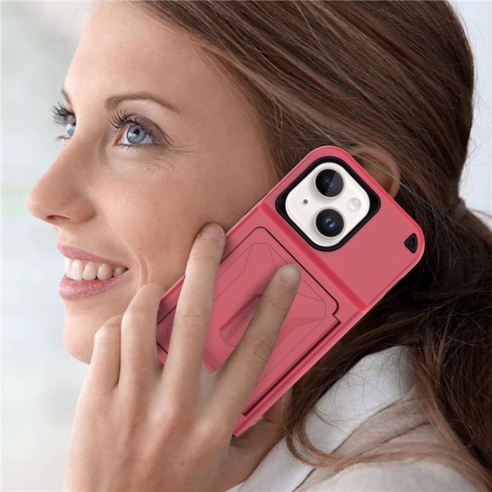 OEM - iPhone 14 Skal Korthållare Mirror Kickstand - Röd