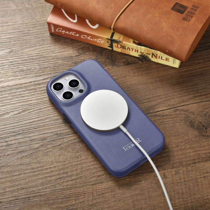 ICARER - iCarer iPhone 14 Pro Plånboksfodral Magsafe CE Läder - Ljuslila