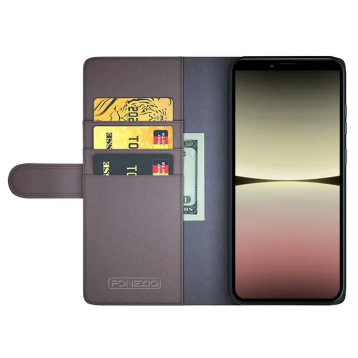 A-One Brand - Sony Xperia 10 V Plånboksfodral Äkta Läder Flip - Brun