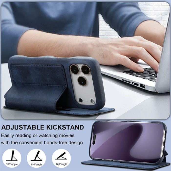 LC.imeeke - LC.IMEEKE iPhone 17 Pro Max Fodral Kortfodral Äkta läder - Blå