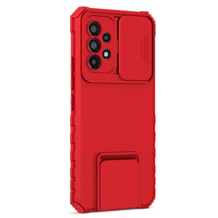 OEM - Galaxy A12 4G Skal Kickstand Kameraskydd Slide - Röd