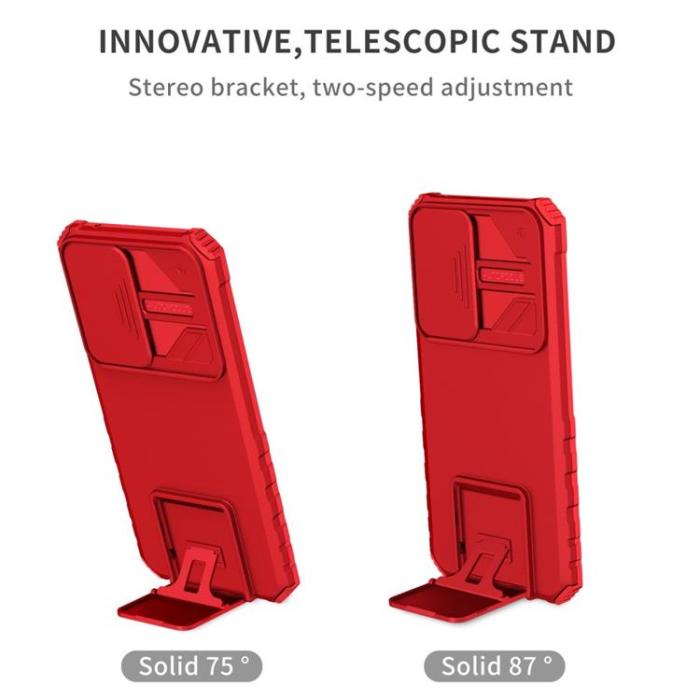 OEM - Galaxy A12 4G Skal Kickstand Kameraskydd Slide - Röd