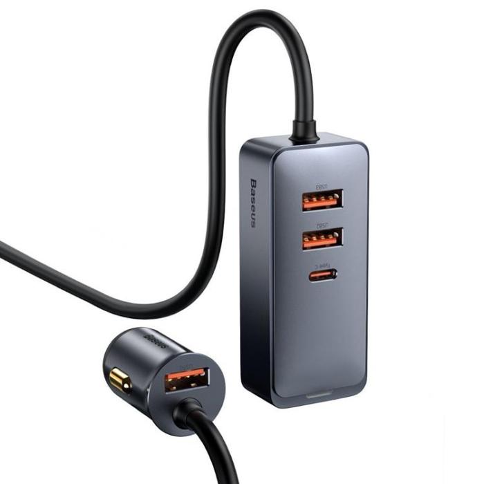 BASEUS - Baseus Power Billaddare USB-C Till 3x USB 120W - Grå