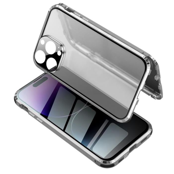 A-One Brand - iPhone 14 Pro Skal Anti-Spy Metall Magnetic - Silver