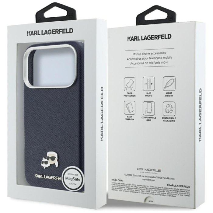 KARL LAGERFELD - Karl Lagerfeld Mobilskal För iPhone 17 Pro MagSafe Karl Head Logo - Blå