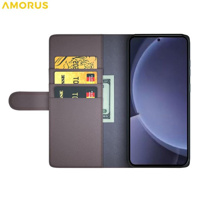 Amorus - AMORUS Samsung Galaxy S26 Plånboksfodral Äkta Läder - Svart