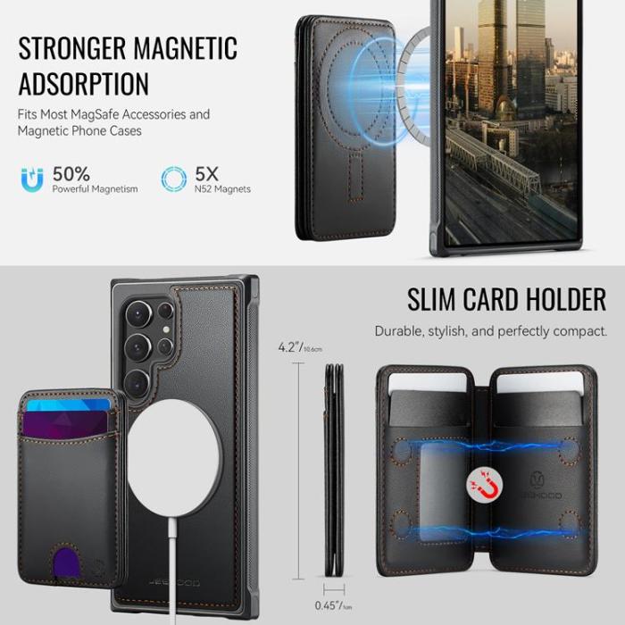 OEM - JEEHOOD Samsung Galaxy S22 Ultra 5G Fodral KonstLäder - Svart