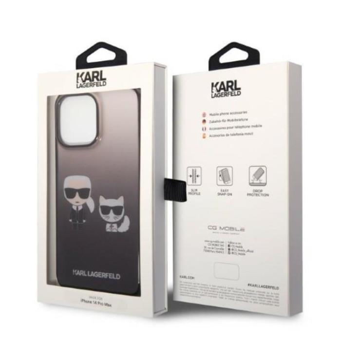 KARL LAGERFELD - Karl Lagerfeld iPhone 14 Pro Skal Gradient Ikonik Karl & Choupette - Svart