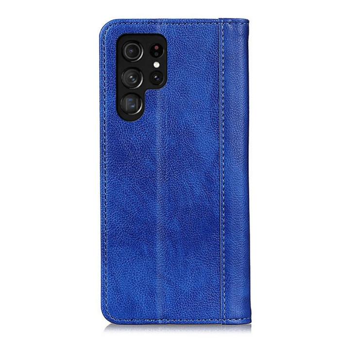 OEM - LITCHI Samsung Galaxy S26 Ultra Plånboksfodral Äkta läder- Blå