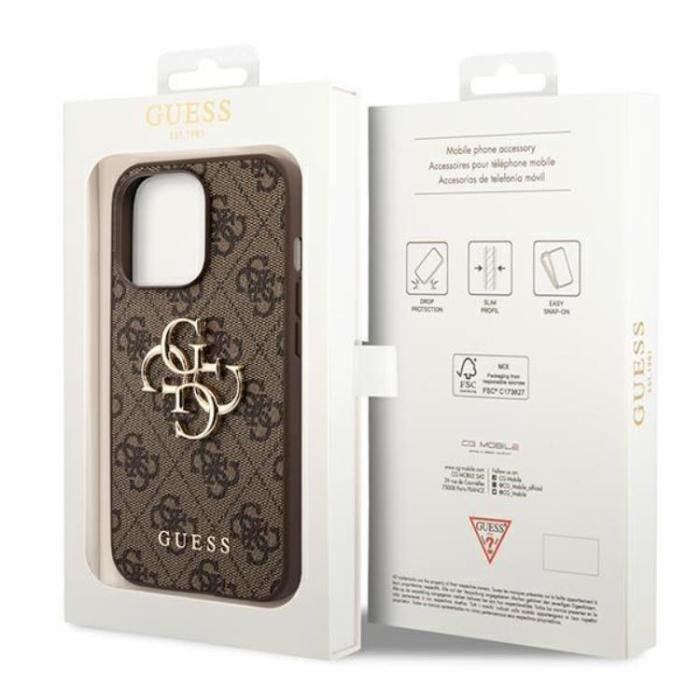 Guess - GUESS iPhone 14 Pro Skal Big Metall Logo - Brun
