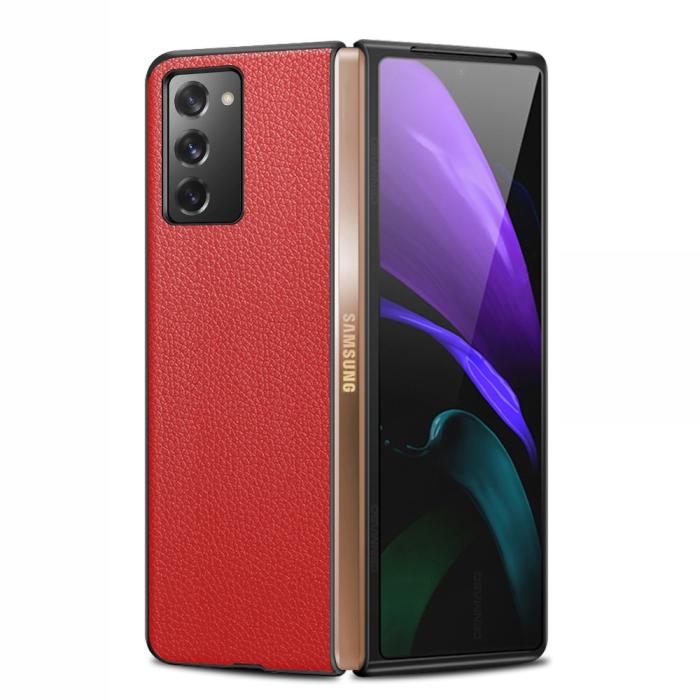 OEM - Foldable Äkta Läder Mobilskal Samsung Galaxy Z Fold 2 - Röd