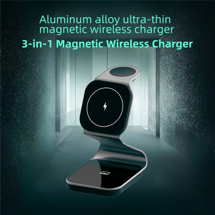A-One Brand - Trådlös Laddare Magnetic iPhone,Apple Watch,AirPods - Svart