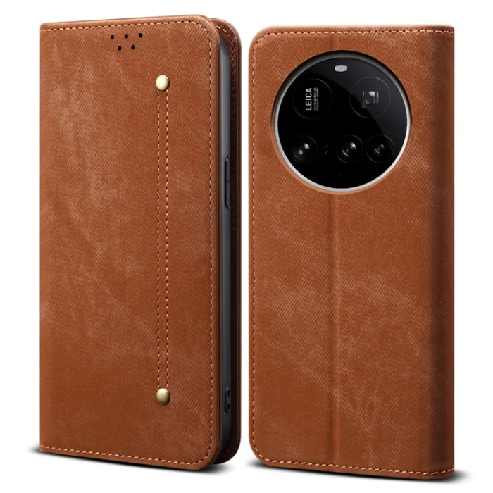 A-One Brand - Xiaomi 15 Ultra Plånboksfodral Jeans Cloth Texture - Coffee