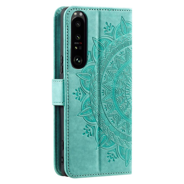 A-One Brand - Sony Xperia 1 V Plånboksfodral Imprinted Mandala Flower - Grön