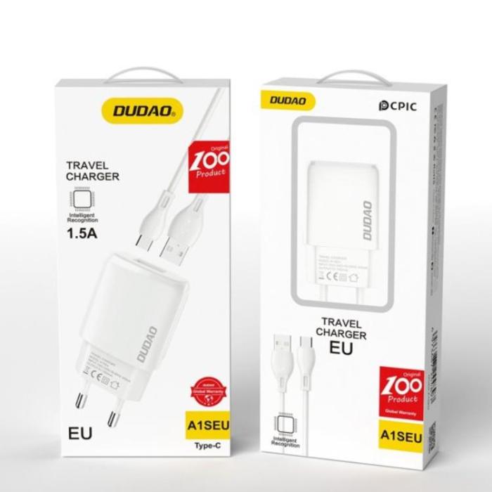 UTGATT5 - Dudao Väggladdare, USB-A, USB-C kabel - Vit