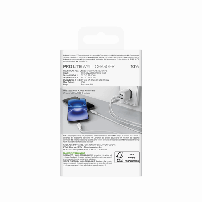 Puro - Puro Väggladdare 10W 2x USB-A + USB-A - USB-C Kabel 1.2m Polite