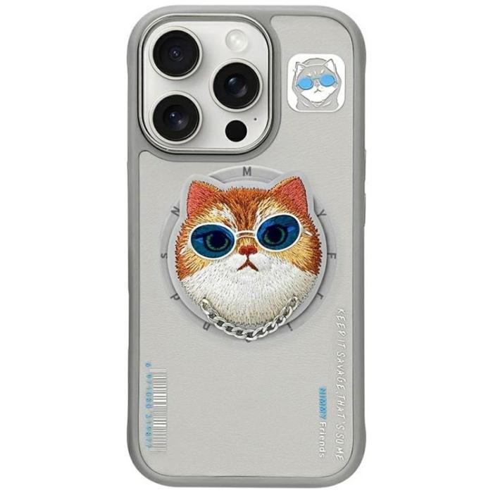 NIMMY - Nimmy iPhone 16 Pro Mobilskal MagSafe Glasses Cool Cat - Grå