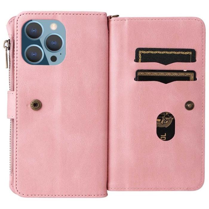 A-One Brand - iPhone 14 Pro Plånboksfodral KT Zipper - Rosa