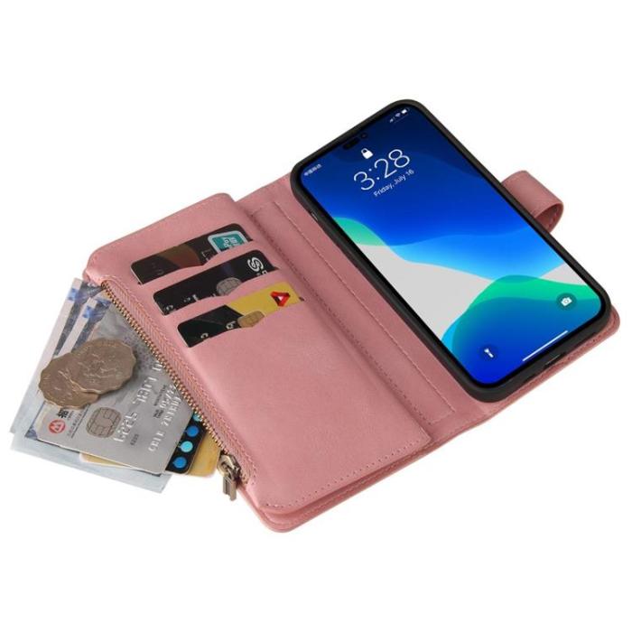 OEM - iPhone 14 Plånboksfodral KT Zipper - Rosa