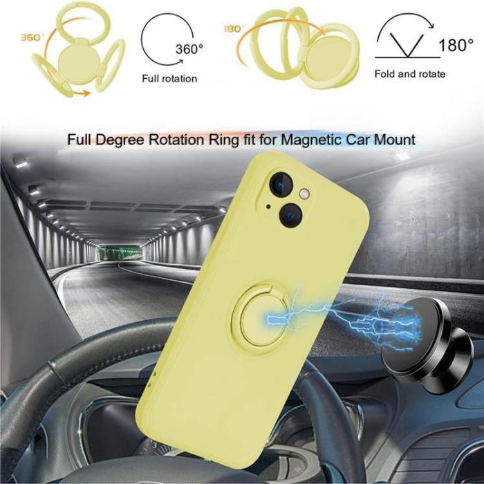 OEM - iPhone 15 Plus Mobilskal Ringhållare Liquid Silikon - Gul